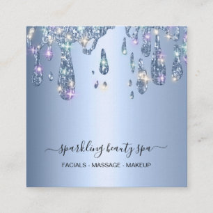 *~* Powder Blue Metal Drip Dripping GLITTER AP7 Square Business Card