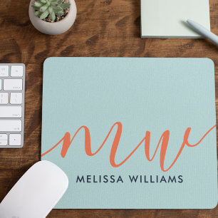 Powder Blue Minimalist Monogram Name & Initials Mouse Mat