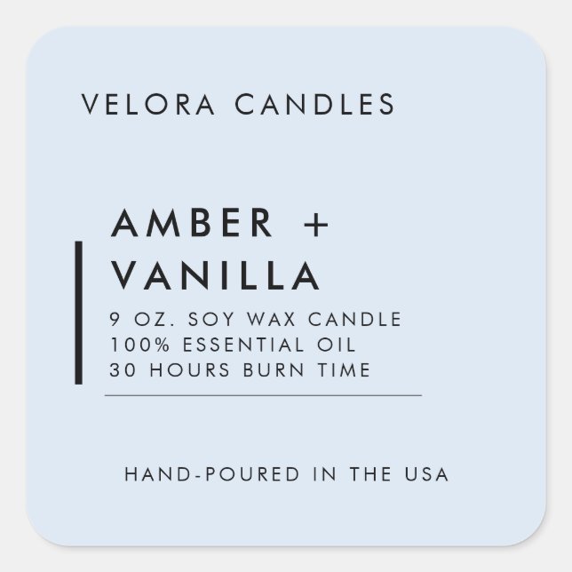 Powder Blue Modern Minimalist Candle Label Sticker (Front)