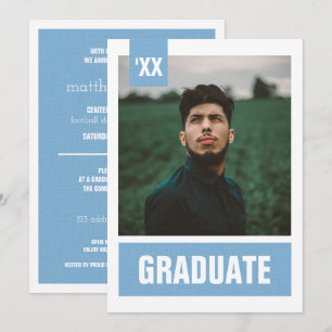 Powder Blue Modern Textured Photo Graduation Invitation