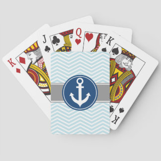 Powder Blue Nautical Anchor Chevron Playing Cards