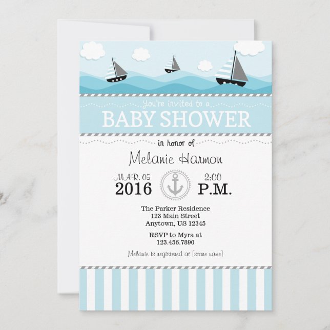 Powder Blue Nautical Baby Shower Invitation (Front)