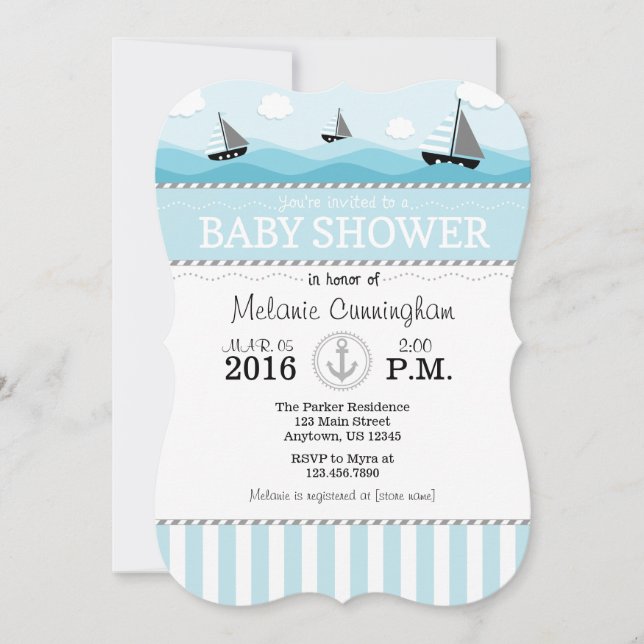 Powder Blue Nautical Baby Shower Invitation (Front)