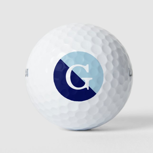 Powder Blue Navy Blue 2 Tone Diag Initial Monogram Golf Balls (Front)