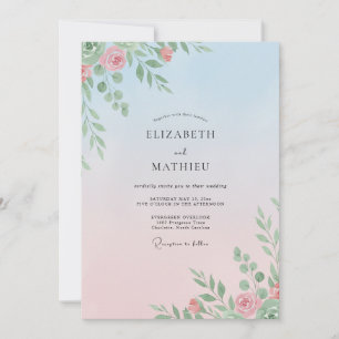 Powder Blue Peach Peony Wedding Invitation