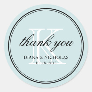Powder blue personalised thank you wedding favour classic round sticker