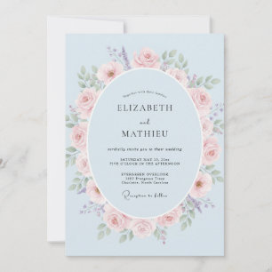 Powder Blue Petal Pink Watercolor Wedding Invitation