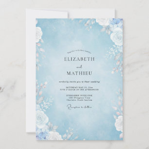 Powder Blue Petal Wedding Invitation