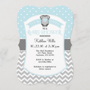 Powder Blue Polka Dot Chevron Baby Shower Invite