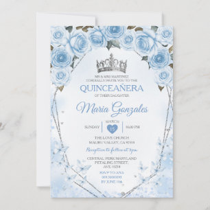 Powder Blue Quinceañera Crown Butterfly 15 Anos Invitation