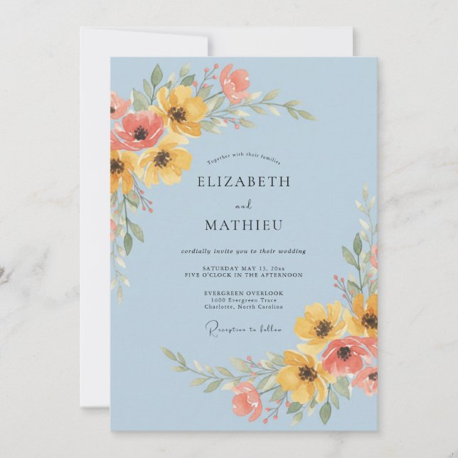 Powder Blue Radiant Meadow Wedding Invitation (Front)