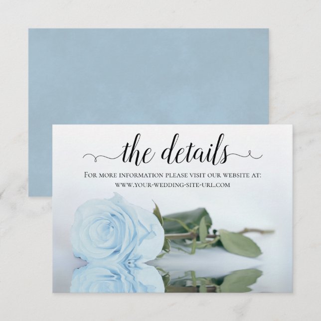 Powder Blue Rose Elegant Wedding Details Website Enclosure Card (Front/Back)
