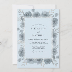 Powder Blue Silver Petal Wedding Invitation