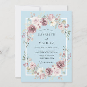 Powder Blue Sophisticated Floral Wedding Invitation