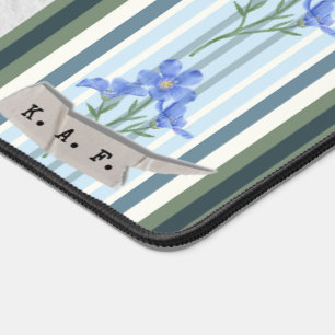 Powder Blue Striped Floral  Desk Mat