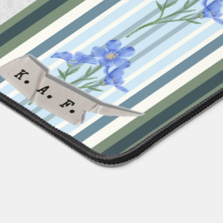 Powder Blue Striped Floral  Desk Mat