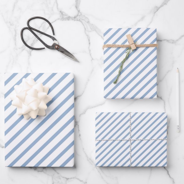Powder Blue Stripes Pattern Wrapping Paper Sheet (Front)