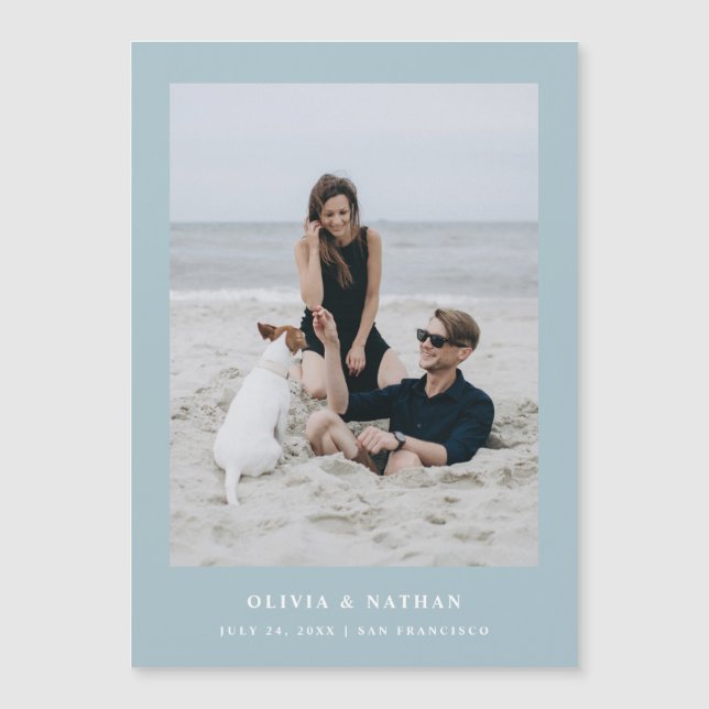 Powder Blue Text and Photo Magnetic Save the Date (Front)