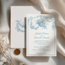 Powder Blue Toile de Jouy Paris Wedding Invitation