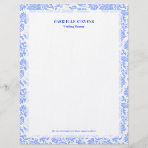 Powder Blue Vintage Floral Damask Custom Letterhead