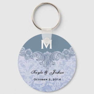 Powder Blue Vintage Monogram Wedding Favour V20 Key Ring
