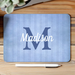 Powder Blue Vintage Pinstripe Retro Monogram Mouse Mat