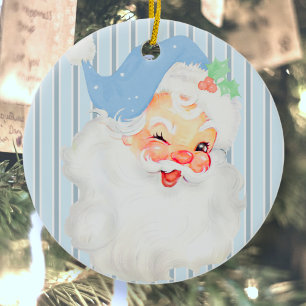 Powder Blue Vintage Winking Santa Christmas Tree Ceramic Tree Decoration