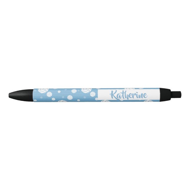 Powder Blue Volleyball Chevron Patterned Black Ink Pen (Front)