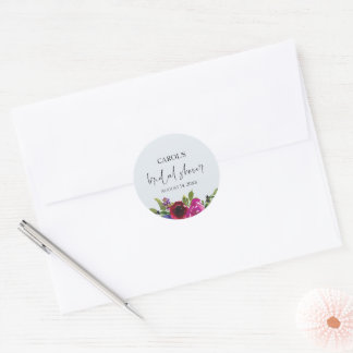 Powder Blue Watercolor Floral Bridal Shower Classic Round Sticker