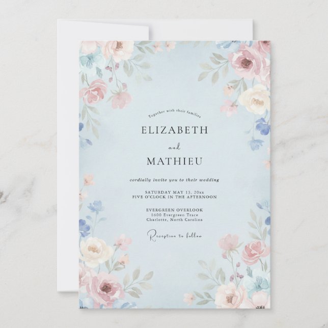 Powder Blue Watercolor Wedding Invitation (Front)