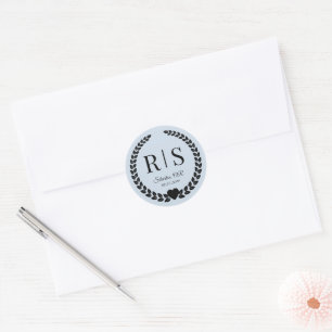 Powder Blue Wedding Monogram Initials Classic Round Sticker