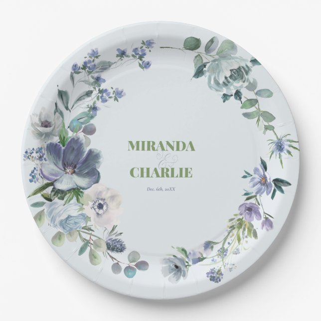 Powder Blue Wedding Paper Plate (Front)