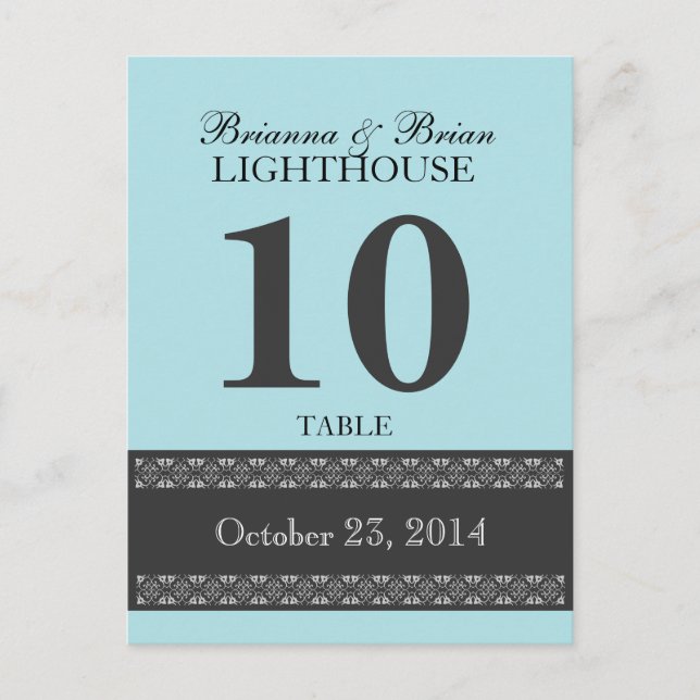 POWDER BLUE Wedding Table Number Card Reception (Front)