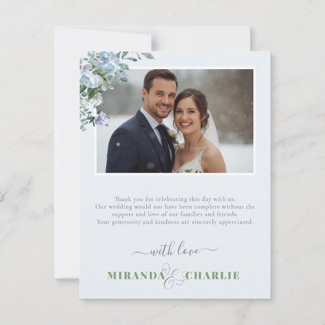 Powder Blue Wedding Thank You Card (Back)
