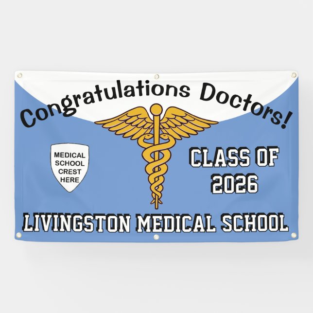 Powder Blue/White Caduceus Med School Graduation Banner (Horizontal)