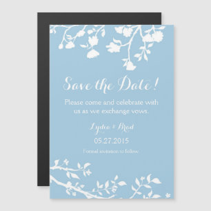 Powder Blue White Flower Save The Date Magnet