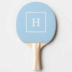 Powder Blue White Framed Initial Monogram Ping Pong Paddle