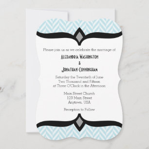 Powder Blue White Herringbone Wedding Invitation