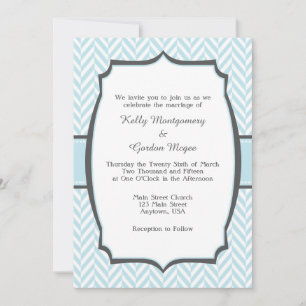 Powder Blue White Herringbone Wedding Invitation