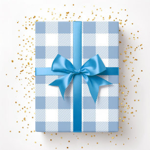 Powder Blue White Plaid Pattern Wrapping Paper