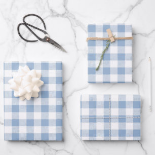 Powder Blue White Plaid Pattern Wrapping Paper Sheet