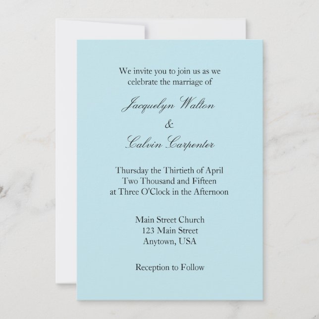 Powder Blue White Plain Simple Wedding Invitation (Front)