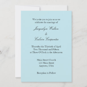 Powder Blue White Plain Simple Wedding Invitation