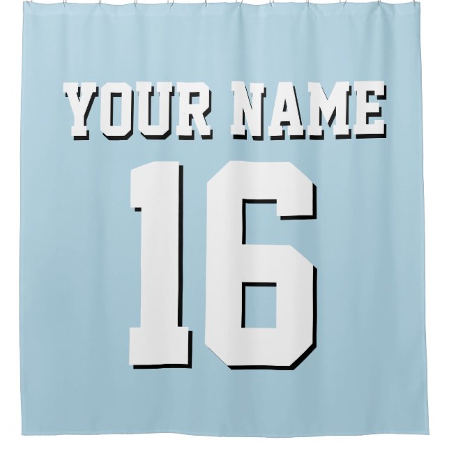 Powder Blue White Sports Jersey Team Jersey Shower Curtain (Front)