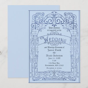 Powder Blue White Vintage Victorian Deco Wedding Invitation