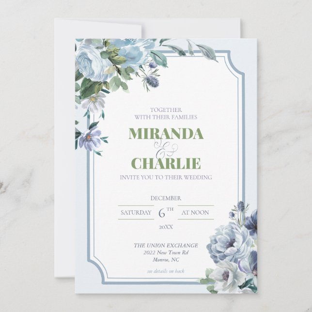 Powder Blue Winter Wedding Invitation (Front)