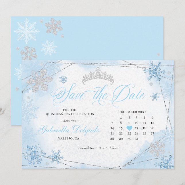 Powder Blue Winter Wonderland Save The Date Invitation (Front/Back)