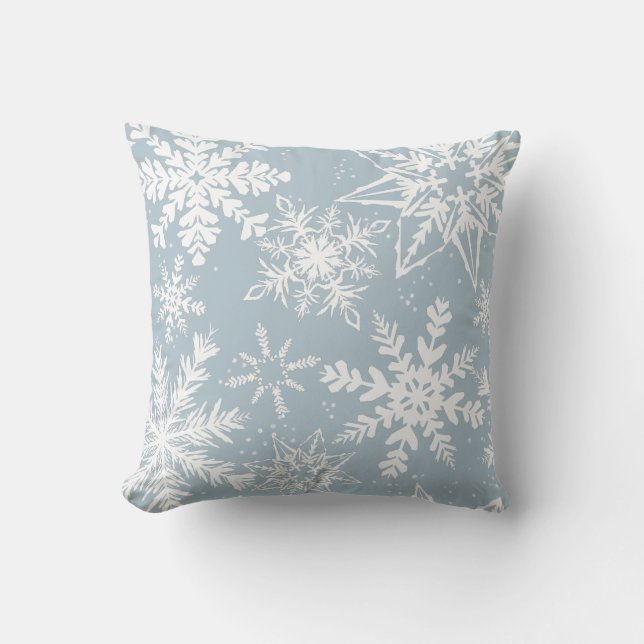 Powder Blue Winter Wonderland Snowflake Pattern Cushion (Front)