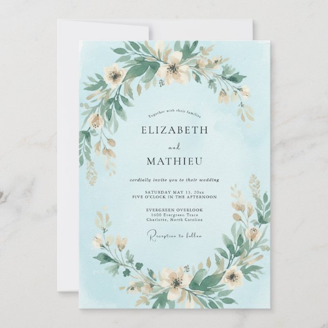 Powder Blue Wreath Wedding Invitation (Front)