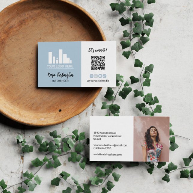 Powder Blue Your Logo QR Code Photo Social Media Business Card (Creator Uploaded)